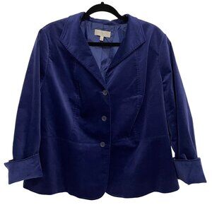 Talbots Womens Royal Blue Velvet Blazer Jacket Size 14W Whimsygoth Fairy Grunge